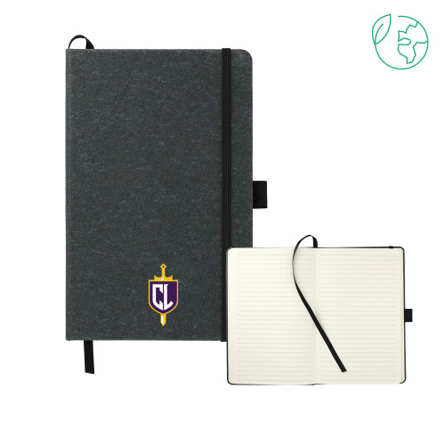  5.5 x 8.5 Black FSC Mix Recycled Leather Bound Journal - Sword and Shield CL
