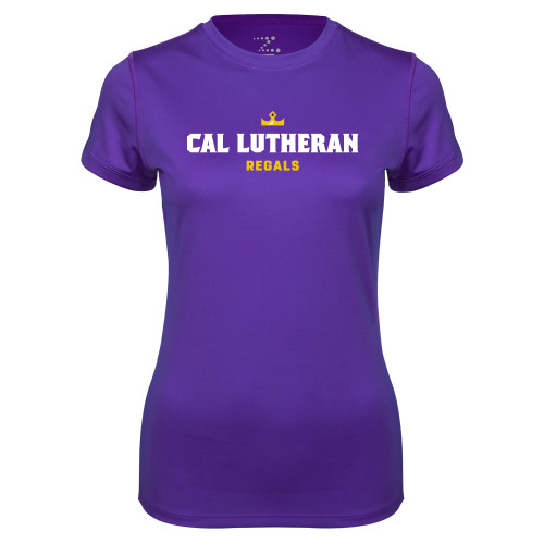  Womens Purple Performance Tee - Cal Lutheran Regals with Crown