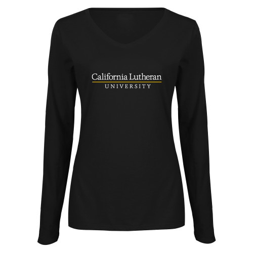  Womens Black Long Sleeve V Neck Tee  - Cal Lutheran Institutional
