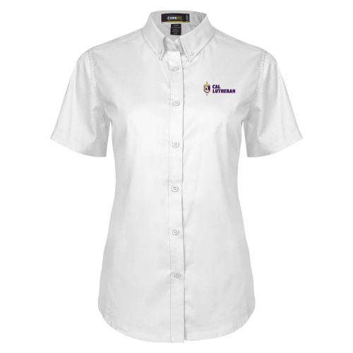  Womens White Twill Button Up Short Sleeve - Sword and Shield Cal Lutheran