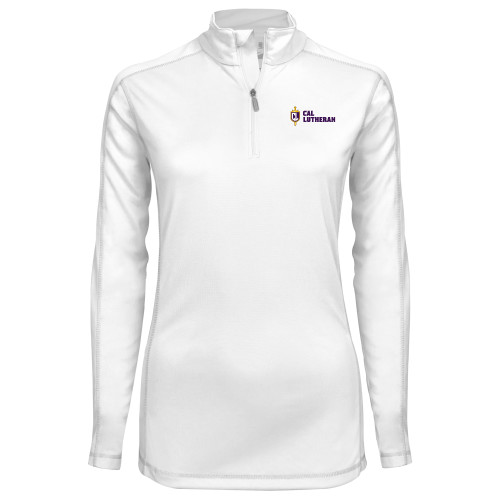  Syntrel Womens White Interlock 1/4 Zip - Sword and Shield Cal Lutheran