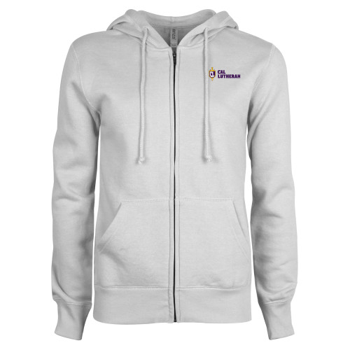  ENZA Womens White Fleece Full Zip Hoodie - Sword and Shield Cal Lutheran