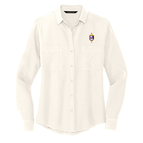  Mercer + Mettle Womens Ivory Crepe Long Sleeve Camp Blouse - Sword and Shield CL