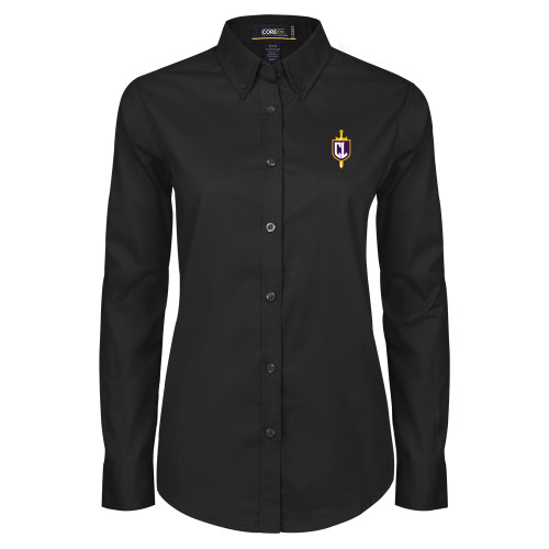  Womens Black Twill Button Down Long Sleeve  - Sword and Shield CL