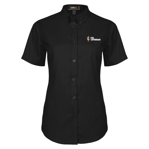  Womens Black Twill Button Up Short Sleeve - Sword and Shield Cal Lutheran