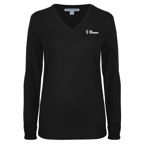  Womens Black VNeck Sweater - Sword and Shield Cal Lutheran