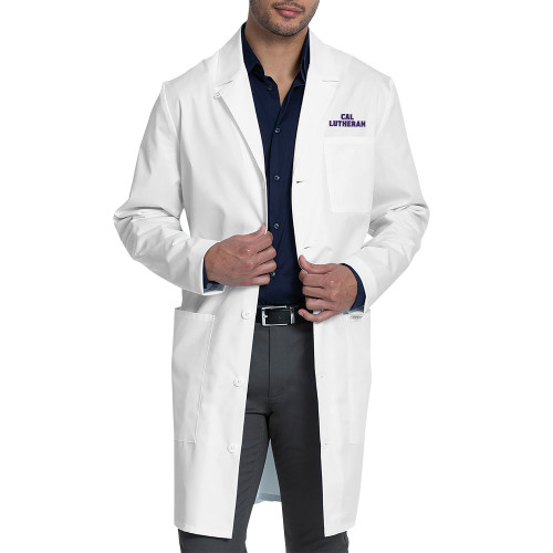 Mens 40in White Stretch Twill Lab Coat - Cal Lutheran Stacked