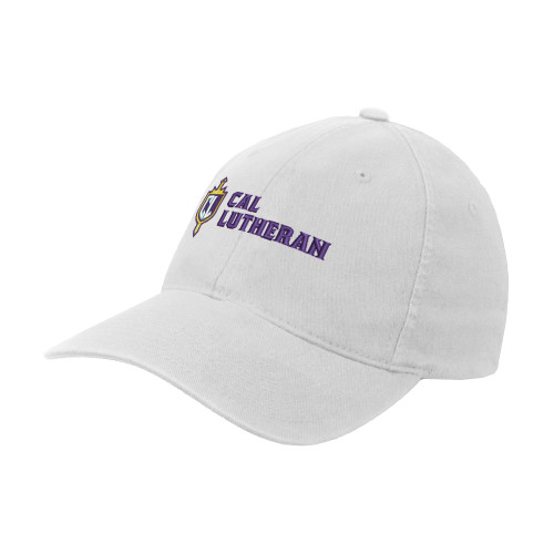 White Flexfit Structured Low Profile Hat - Sword and Shield Cal Lutheran