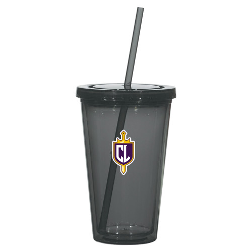  Madison Double Wall Charcoal Tumbler w/Straw 16oz - CL Shield and Sword