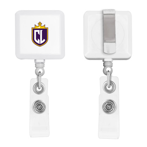  White Square Retractable Badge Holder - CL Shield Mark