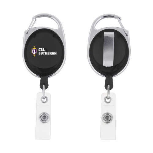  Black Oval Retractable Badge Holder w/Clip - Sword and Shield Cal Lutheran