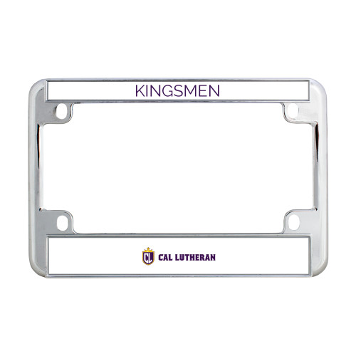  Metal Motorcycle License Plate Frame in Chrome - Sword and Shield Cal Lutheran Flat