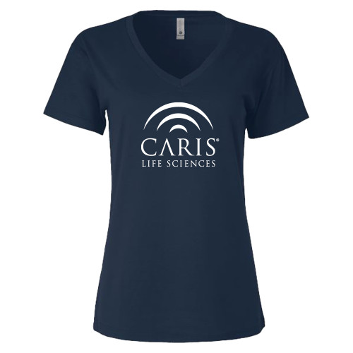 Next Level Womens Navy Sueded V Neck Tee-CARIS