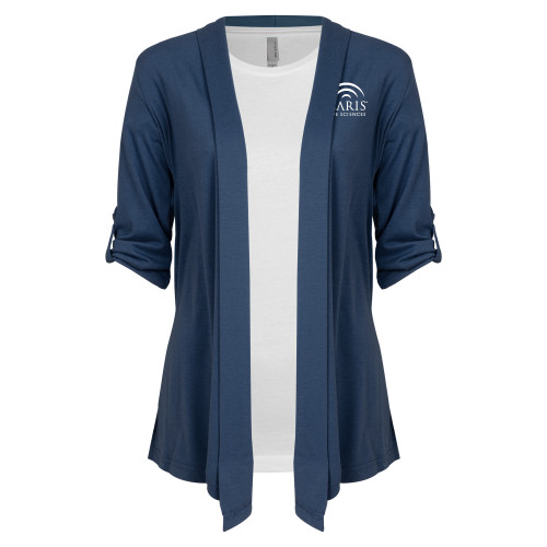 Womens Navy Drape Front Cardigan Sweater -CARIS