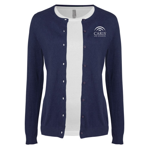 Womens Navy Cardigan Sweater-CARIS