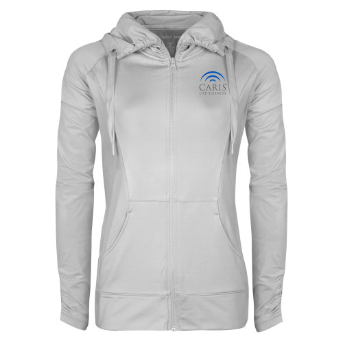 Womens White Sport Wick Stretch Full Zip Jacket-CARIS