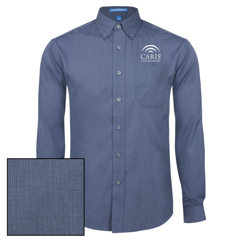 Deep Blue Poplin Crosshatch Long Sleeve Button Down-CARIS