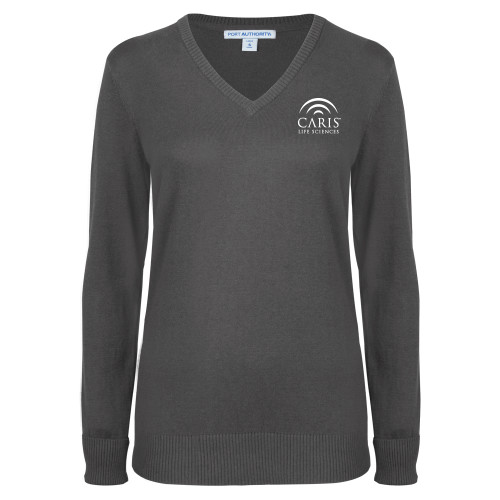 Womens Charcoal Heather VNeck Sweater-CARIS