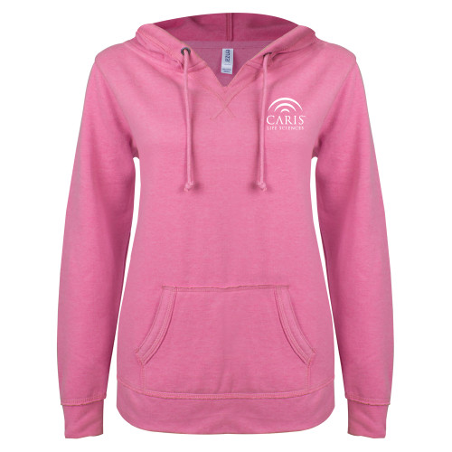 ENZA Womens Hot Pink V Notch Raw Edge Fleece Hoodie-CARIS