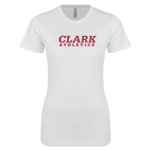  Next Level Womens White Boyfriend Tee - Clark Athletics Red Glitter