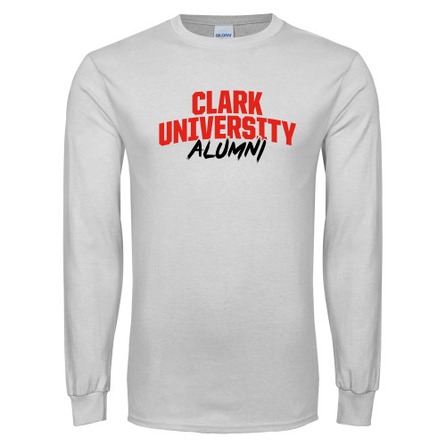  White Long Sleeve T Shirt - Clark University Alumni Stacked