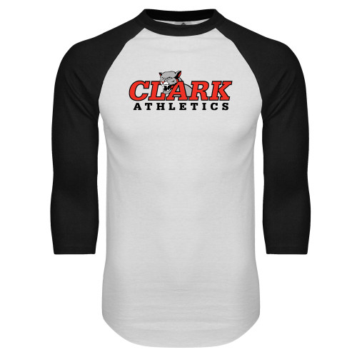  White/Black Raglan Baseball T Shirt - Primary Logo