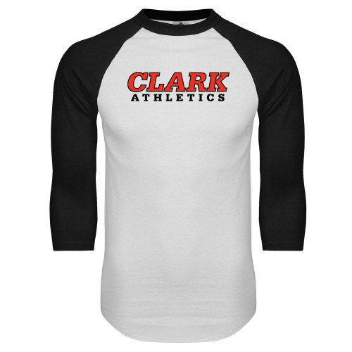  White/Black Raglan Baseball T Shirt - Clark Athletics