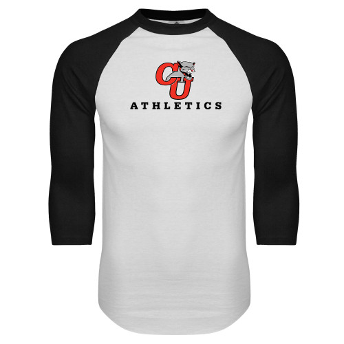  White/Black Raglan Baseball T Shirt - CU Athletics Logo