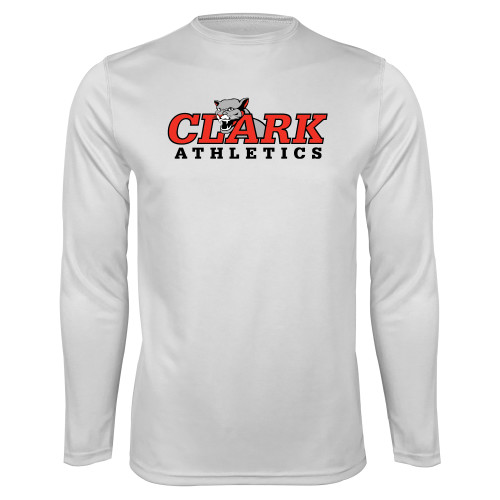  White Performance Long Sleeve Shirt - Primary Logo