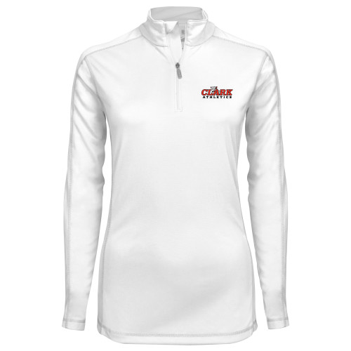 Syntrel Womens White Interlock 1/4 Zip - Primary Logo
