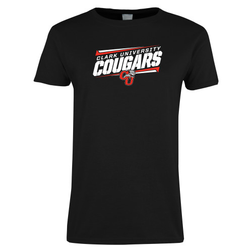  Womens Black Short Sleeve Tee - Slanted Cougars Stencil