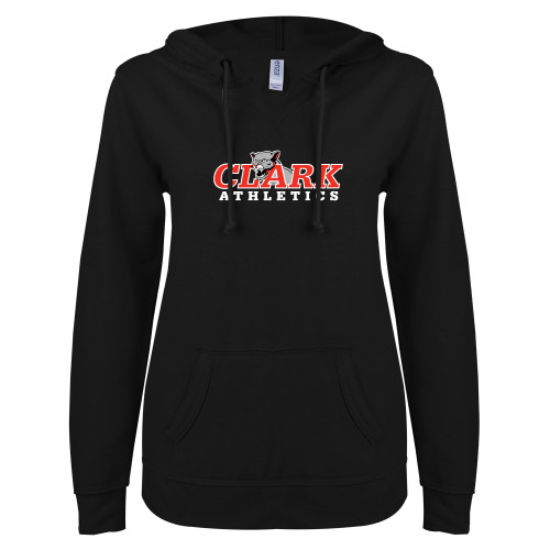 Main Image for  ENZA Womens Black V Notch Raw Edge Fleece Hoodie
