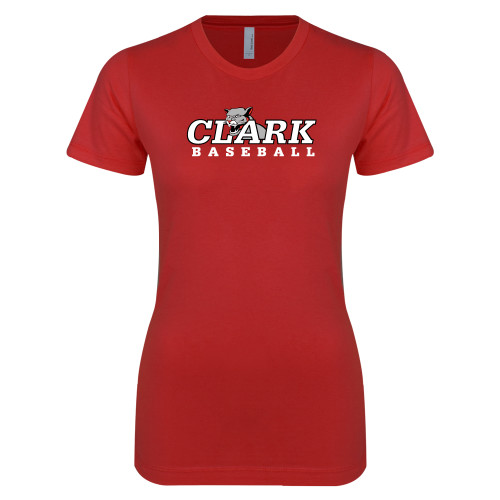  Next Level Womens Red Boyfriend Tee - Baseball