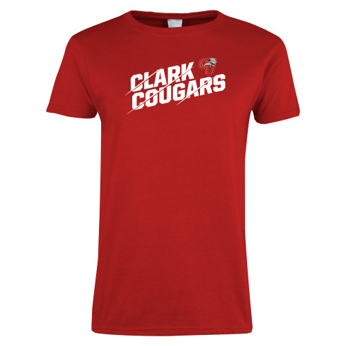  Womens Short Sleeve Red Tee - Slashed Clark Cougars