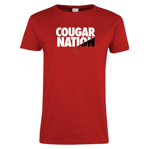  Womens Short Sleeve Red Tee - Cougar Nation