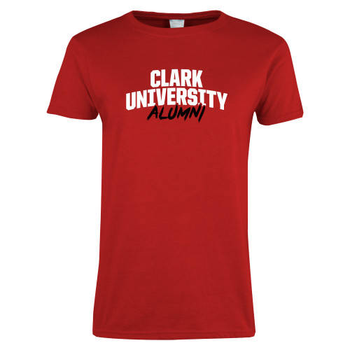  Womens Short Sleeve Red Tee - Clark University Alumni Stacked