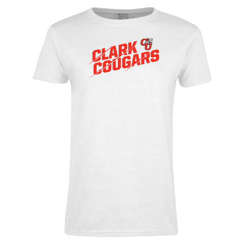  Womens White Short Sleeve Tee - Slashed Clark Cougars