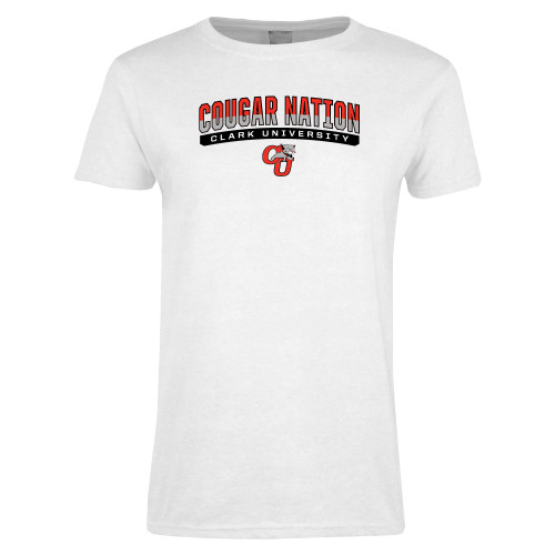  Womens White Short Sleeve Tee - Arched Cougar Nation