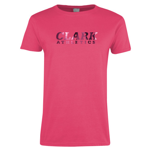  Womens Hot Pink Short Sleeve Tee - Clark Athletics Foil