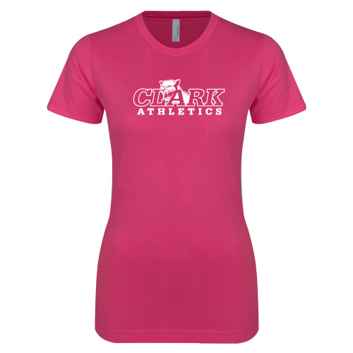  Next Level Womens Fuchsia Boyfriend Tee - Primary Logo