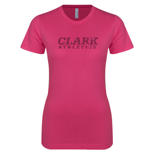 Next Level Womens Fuchsia Boyfriend Tee - Clark Athletics Hot Pink Glitter