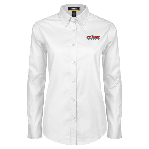  Womens White Twill Button Down Long Sleeve - Secondary Logo