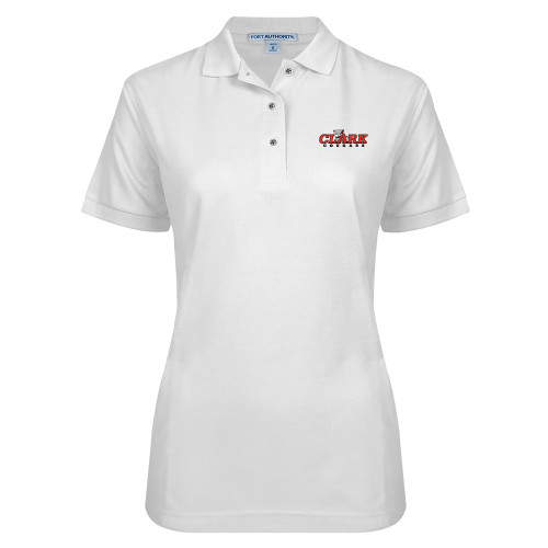  Womens Silk Touch White Pique Polo - Secondary Logo