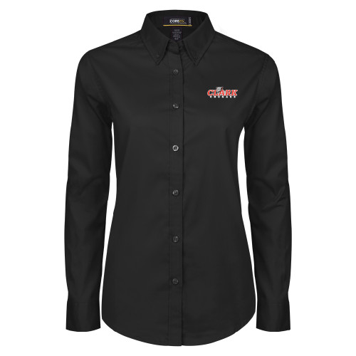  Womens Black Twill Button Down Long Sleeve  - Secondary Logo