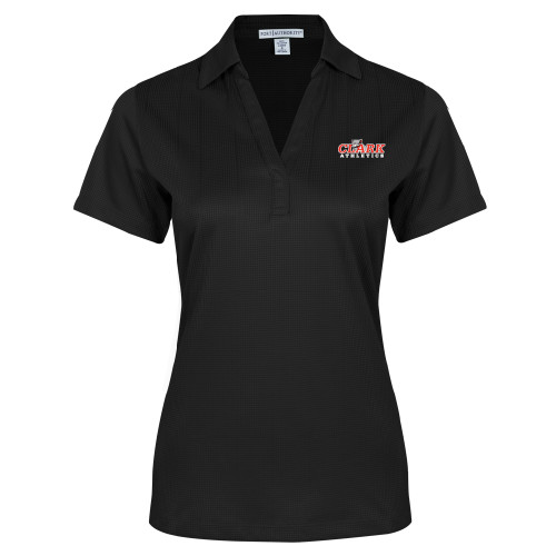  Womens Black Performance Fine Jacquard Polo - Primary Logo