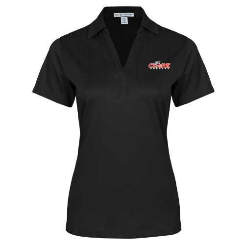  Womens Black Performance Fine Jacquard Polo - Secondary Logo