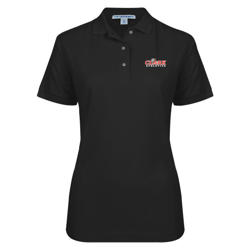  Womens Silk Touch Black Pique Polo - Primary Logo