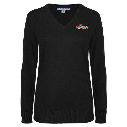  Womens Black VNeck Sweater - Primary Logo