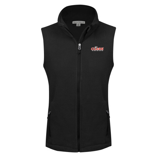  Womens Black Fleece Full Zip Vest - Secondary Logo