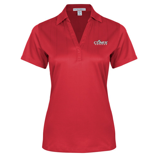  Womens Red Performance Fine Jacquard Polo - Secondary Logo